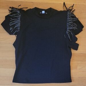 Bar III - Black Studded Fringe Top
